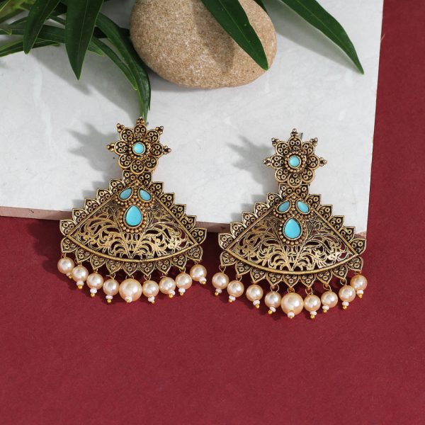 Firozi Color Colorful Kundan Antique Earrings-14576