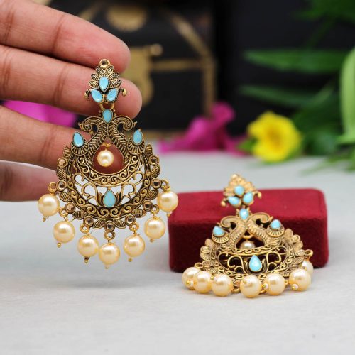 Firozi Color Colorful Kundan Antique Earrings