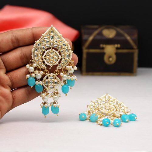 Firozi Color Kundan Earrings