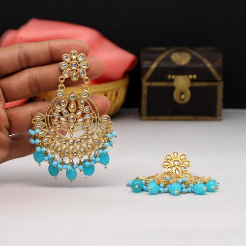 Firozi Color Kundan Earrings