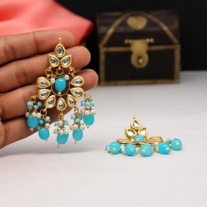 Firozi Color Kundan Earrings-0