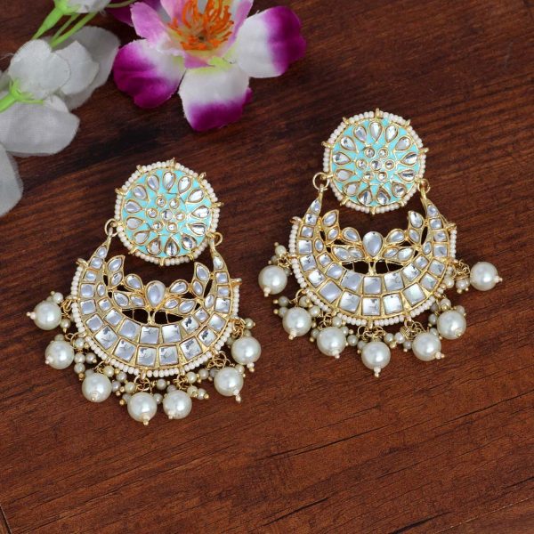 Firozi Color Kundan Meena Earrings-0