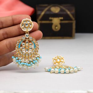 Firozi Color Kundan Meena Earrings-0
