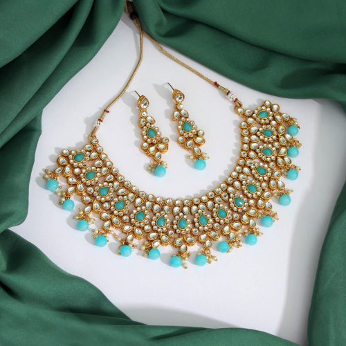 Firozi Color Kundan Necklace Set