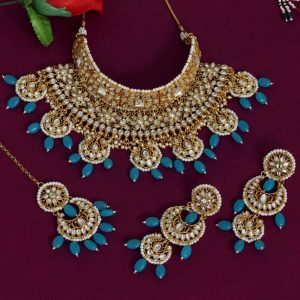 Firozi Color Kundan Necklace Set-0
