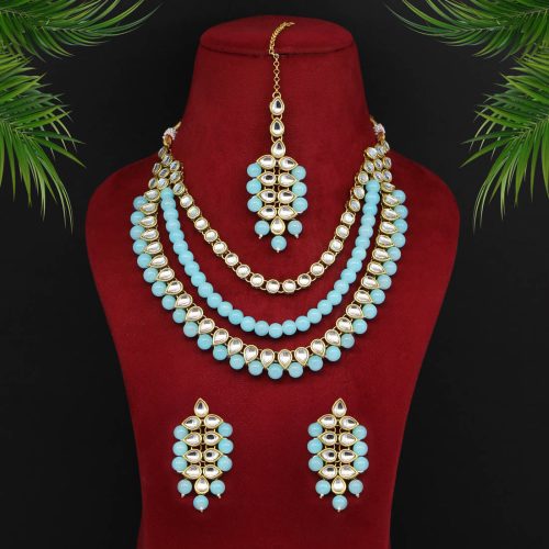 Firozi Color Kundan Necklace Set