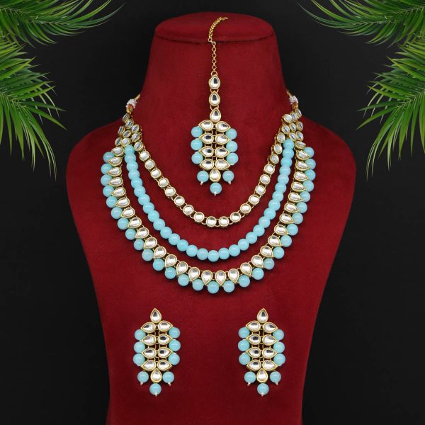 Firozi Color Kundan Necklace Set-0