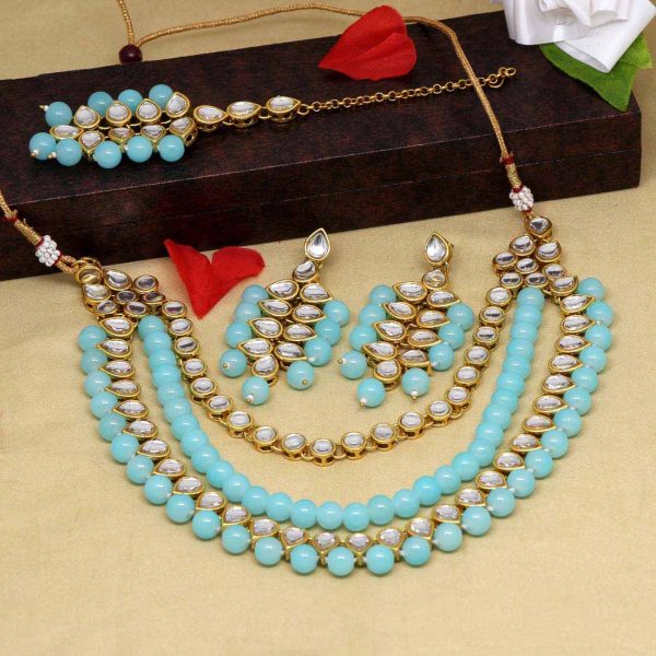 Firozi Color Kundan Necklace Set-7726