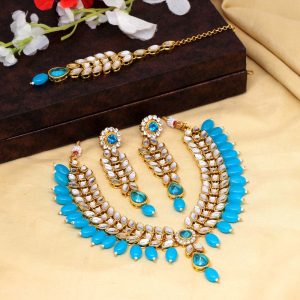 Firozi Color Kundan Necklace Set-0