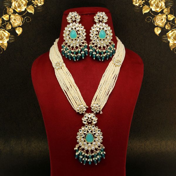 Firozi Color Long Kundan Necklace Set-3729