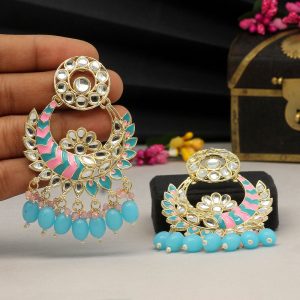 Firozi Color Meenakari Earrings-0