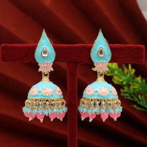 Firozi Color Meenakari Earrings-0