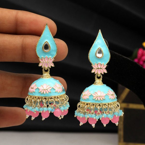 Firozi Color Meenakari Earrings-3821