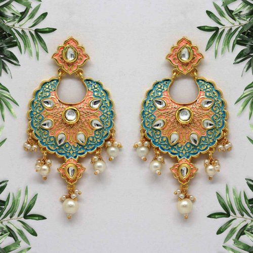 Firozi Color Mint Meena Earrings