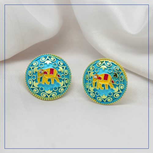 Firozi Color Mint Meena Earrings