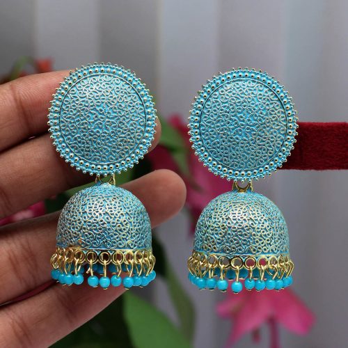 Firozi Color Mint Meena Earrings