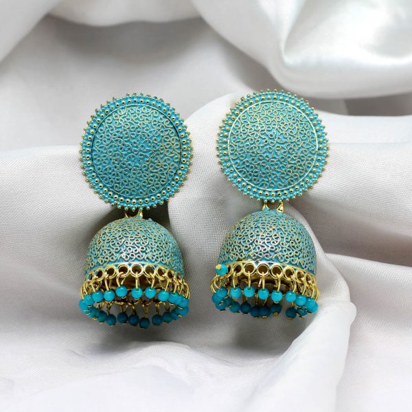 Firozi Color Mint Meena Earrings-12787