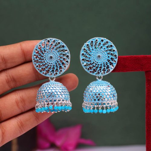 Firozi Color Oxidised Mint Meena Earrings