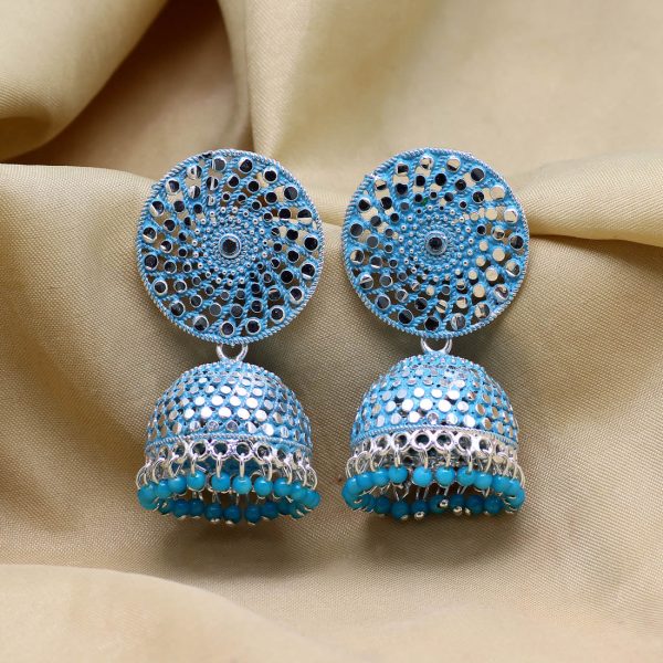 Firozi Color Oxidised Mint Meena Earrings-12815