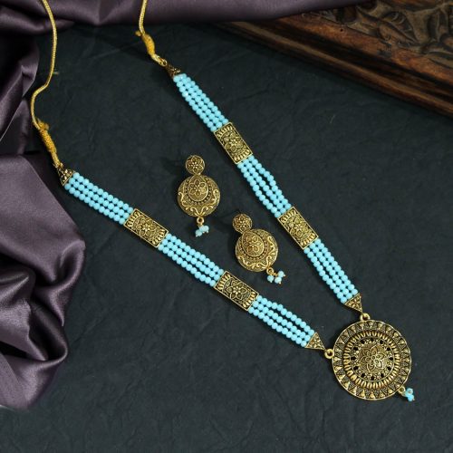 Firozi Color Oxidised Necklace Set