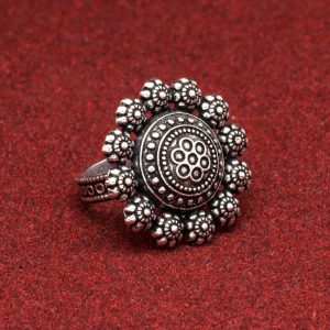 Floral Design Silver Color Oxidised Ring-0
