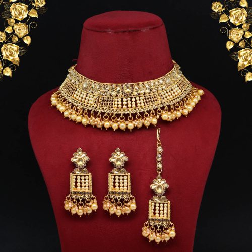 Gold Color Choker Kundan Polki Necklace Set