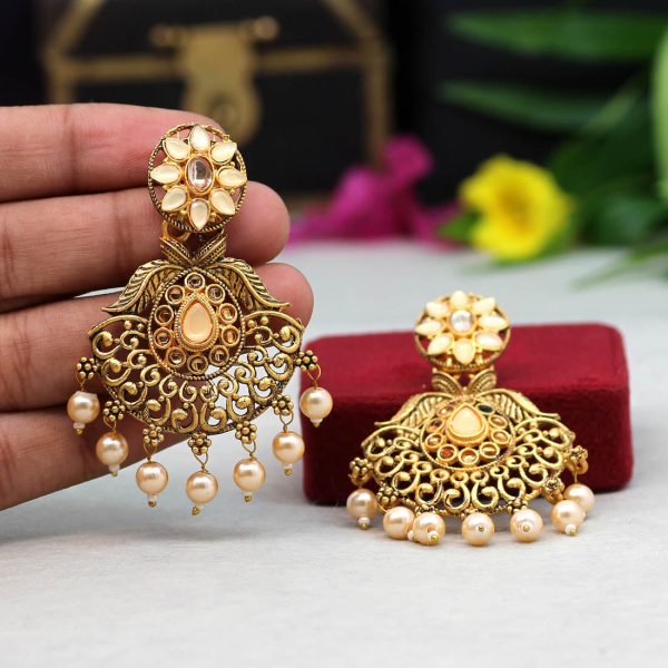 Gold Color Colorful Kundan Antique Earrings-14578