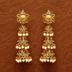 Gold Color Glass Stone Antique Earrings-0