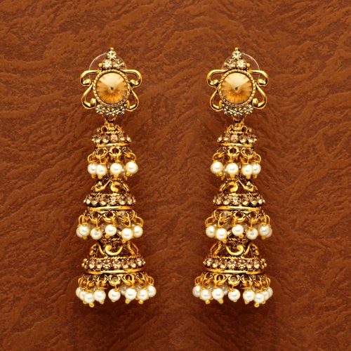 Gold Color Glass Stone Antique Earrings