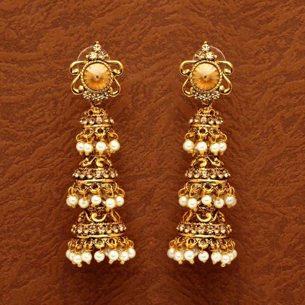 Gold Color Glass Stone Antique Earrings-0
