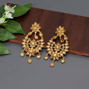 Gold Color Kundan Dangle Earrings-0