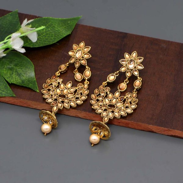Gold Color Kundan Dangle Earrings-0