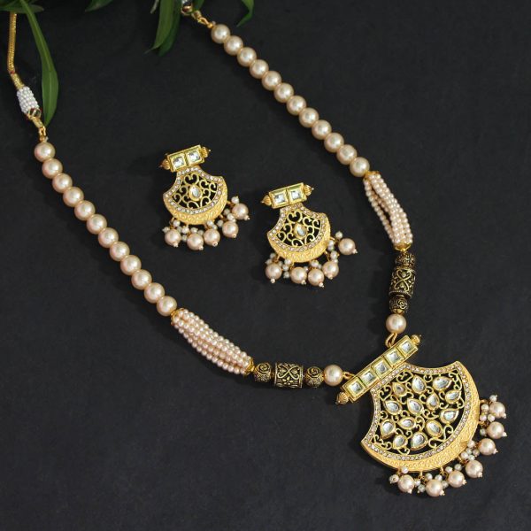 Gold Color Kundan Long Necklace Set-12439