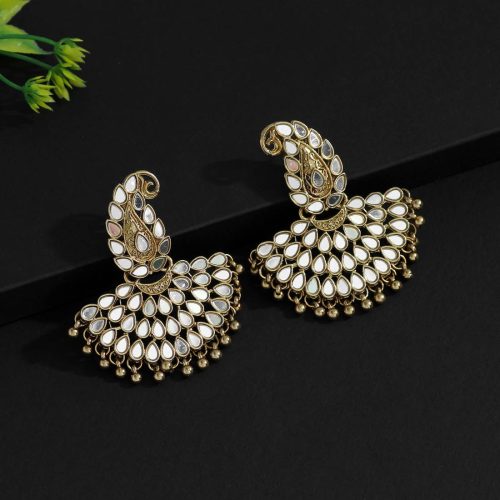 Gold Color Kundan Mirror Earrings