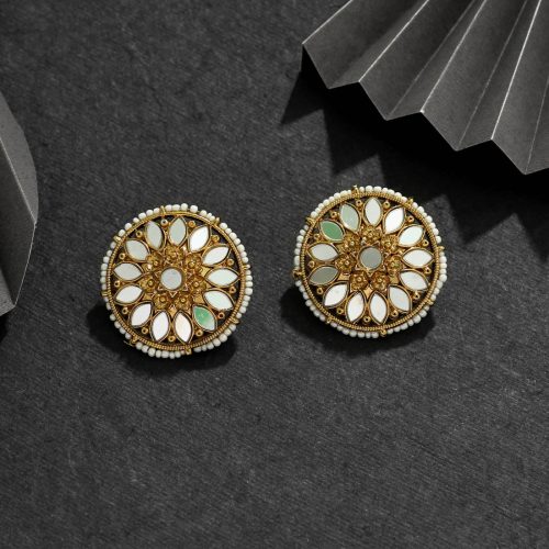 Gold Color Kundan Mirror Earrings