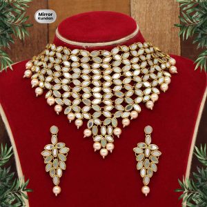 Gold Color Kundan Mirror Necklaces Set-0