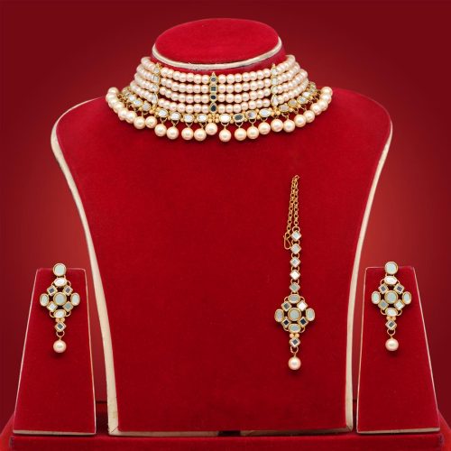 Gold Color Kundan Mirror Necklaces Set