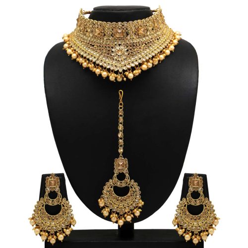 Gold Color Kundan Polki Choker Necklace Set