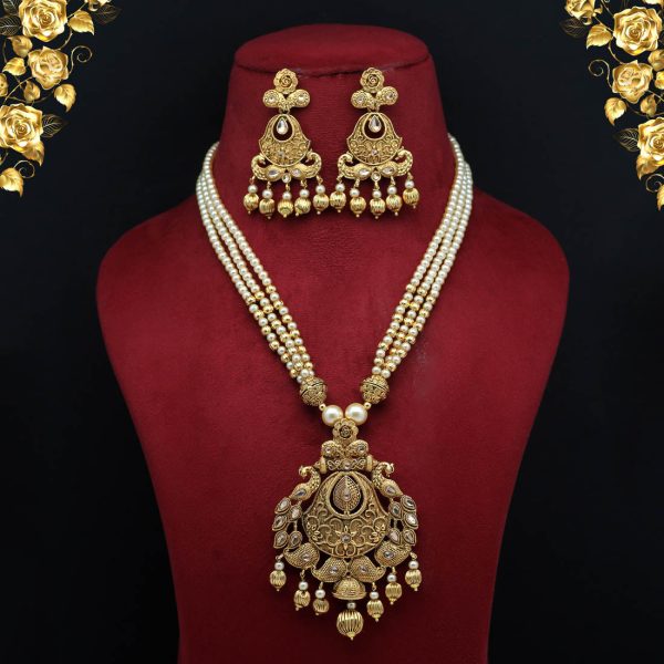 Gold Color Matte Gold Necklace Set-0