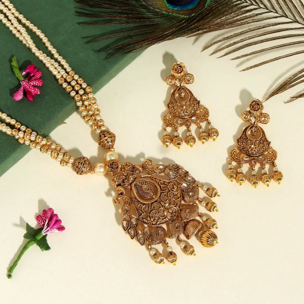 Gold Color Matte Gold Necklace Set-5249