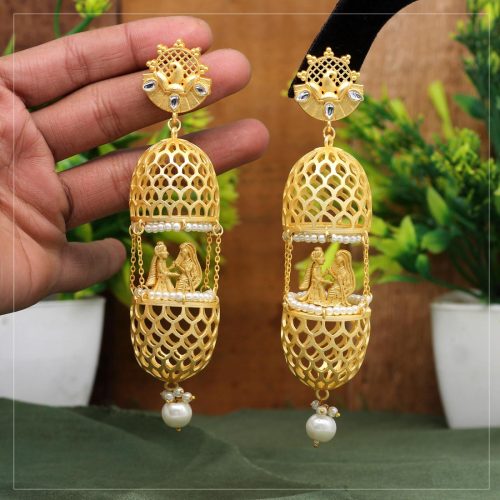 Gold Color Matte Gold Temple Earrings