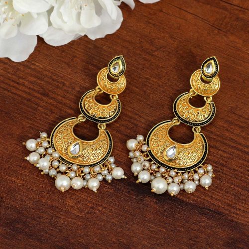 Gold Color Mint Meena Earrings