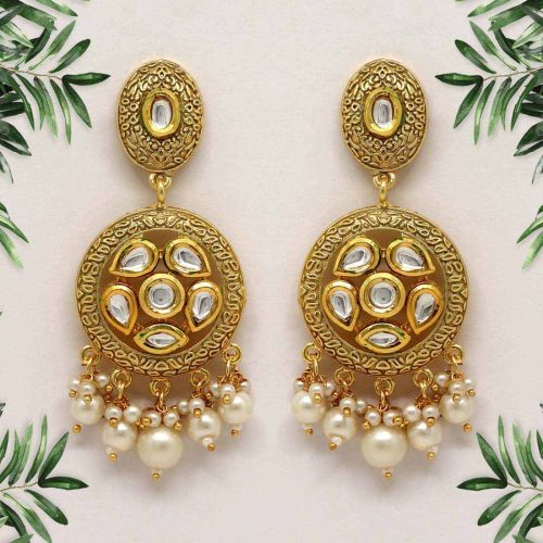 Gold Color Mint Meena Earrings