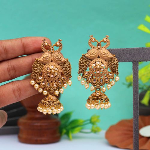 Gold Color Mint Meena Tample Earrings