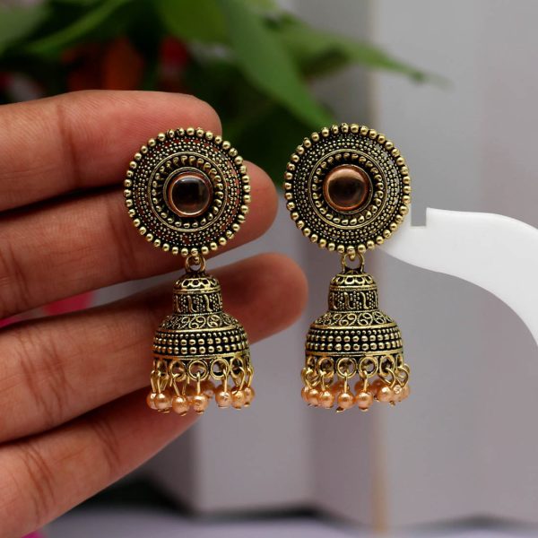 Gold Color Oxidised Earrings-12997