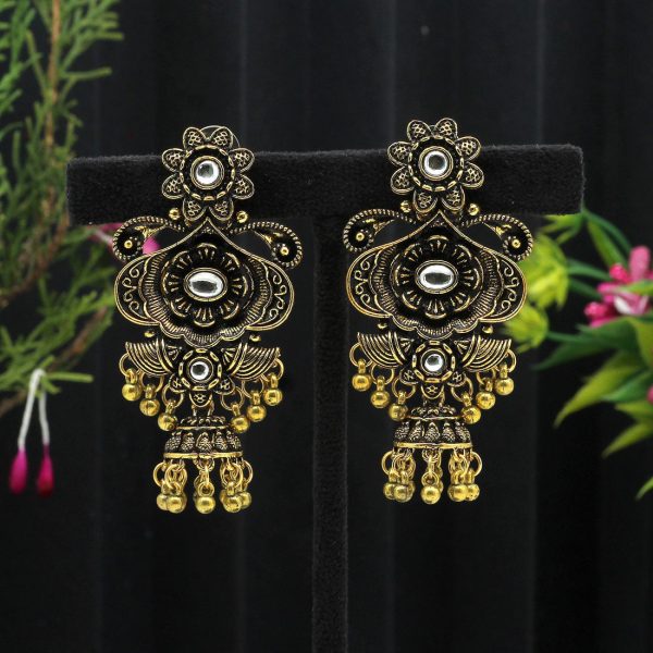 Gold Color Oxidised Earrings-3399