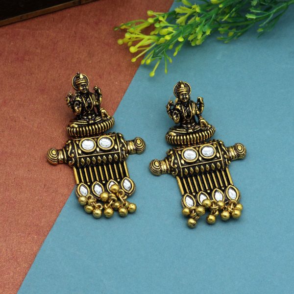 Gold Color Oxidised Earrings-3403