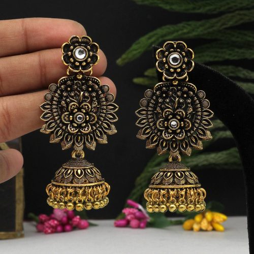 Gold Color Oxidised Earrings