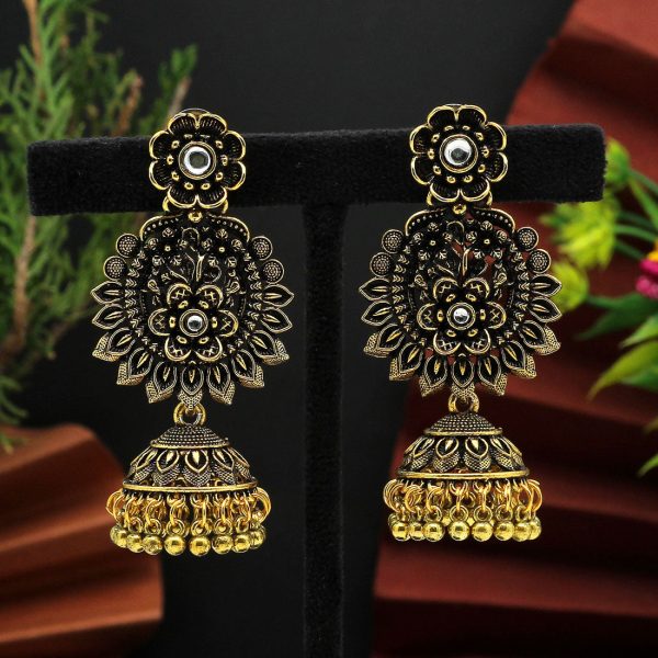 Gold Color Oxidised Earrings-3469