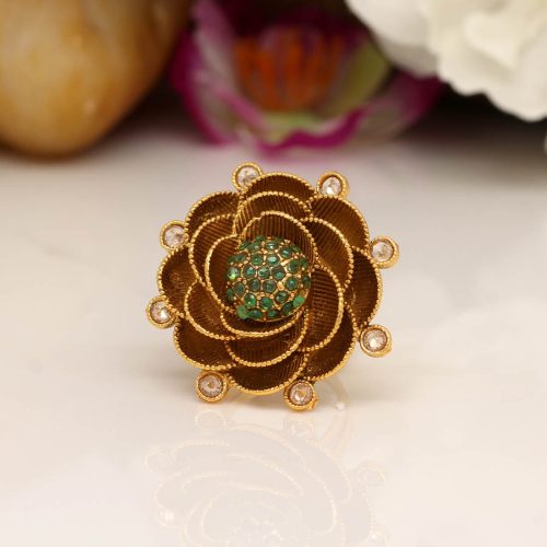 Gold & Green Color Copper Finger Ring